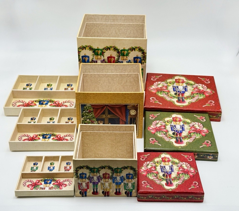 Nutcracker 3-Piece Decorative Nesting Storage Boxes Set w/ Trays Christmas