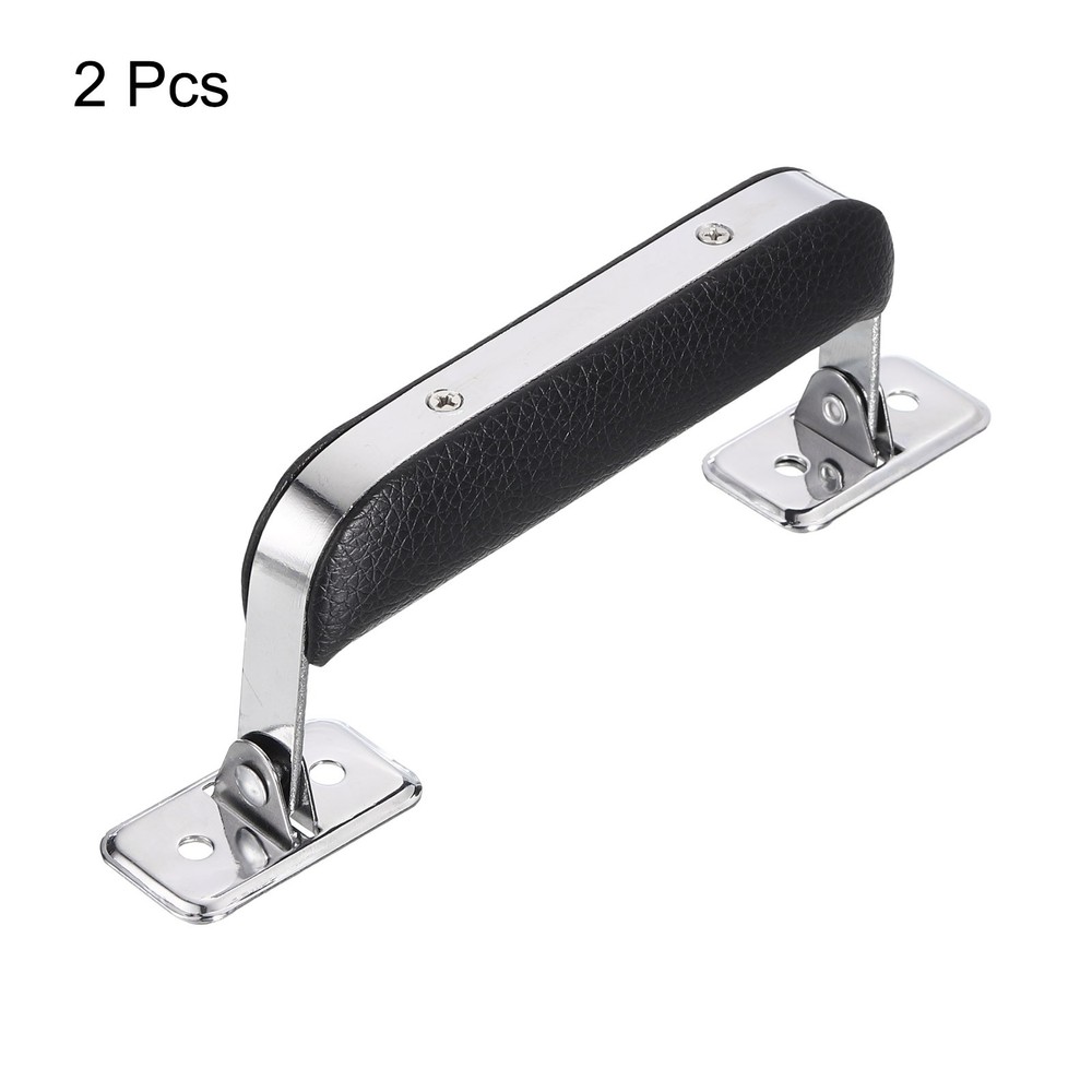 2Pcs Leather Handle Metal Luggage Handle Suitcase Replacement Strap Black
