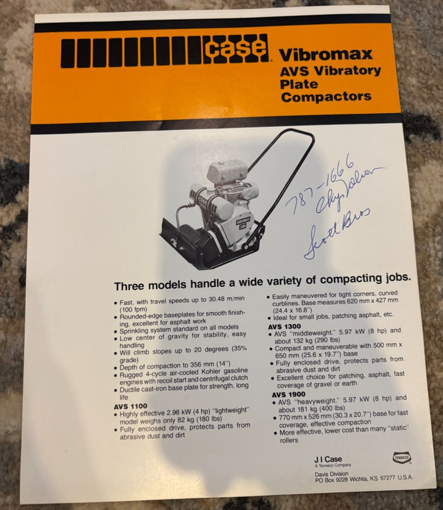 Case Tractor Vibromax AVS Vibratory Plate Compactor Brochure AMIL25