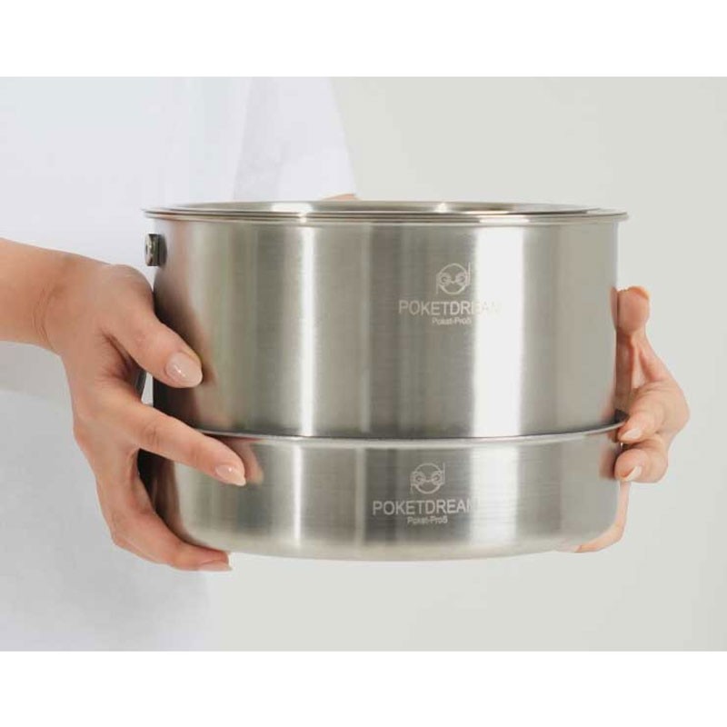 PoketDream ProH Cookware 9pc Set – Stackable Camping Pots, Pan & Steamer + Bag