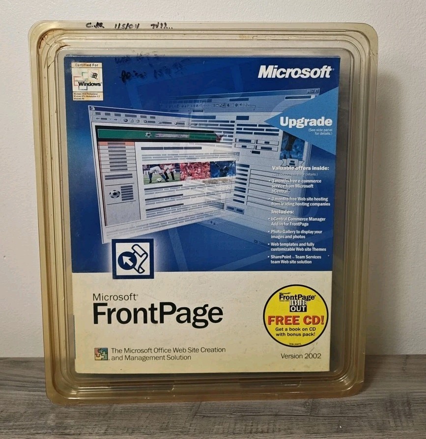 Microsoft FrontPage Version 2002, Windows XP 2000, ME, 98 Windows NT (New)