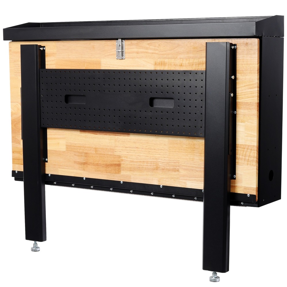 Wall Mounted Foldable Workbench with Rubberwood Work Surface Pegboard for Tools