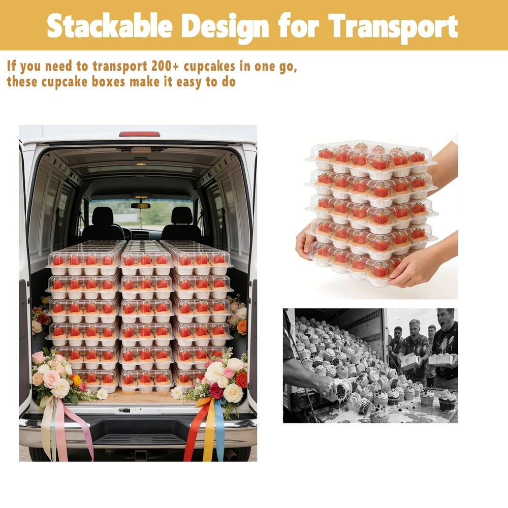 tituouou 20 Pack Plastic Cupcake Containers,Disposable Cupcake Boxes 12 Count...