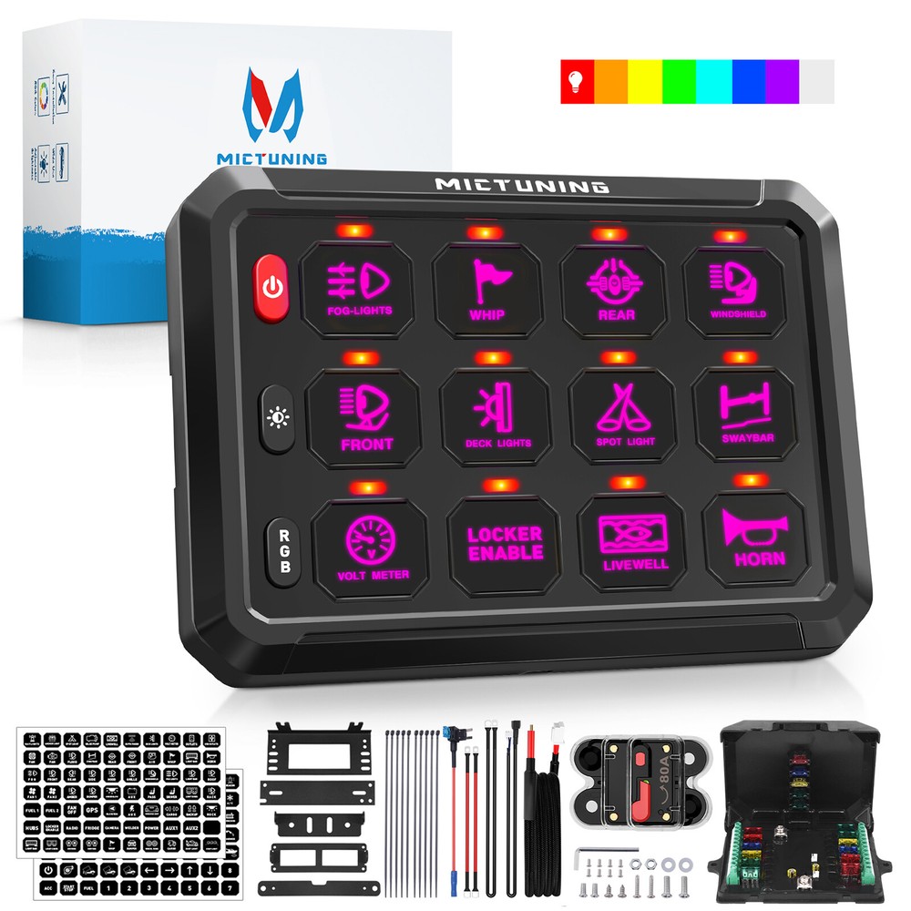 MICTUNING P1S RGB 12 Gang Switch Panel - Multifunction Auxiliary Circuit Control