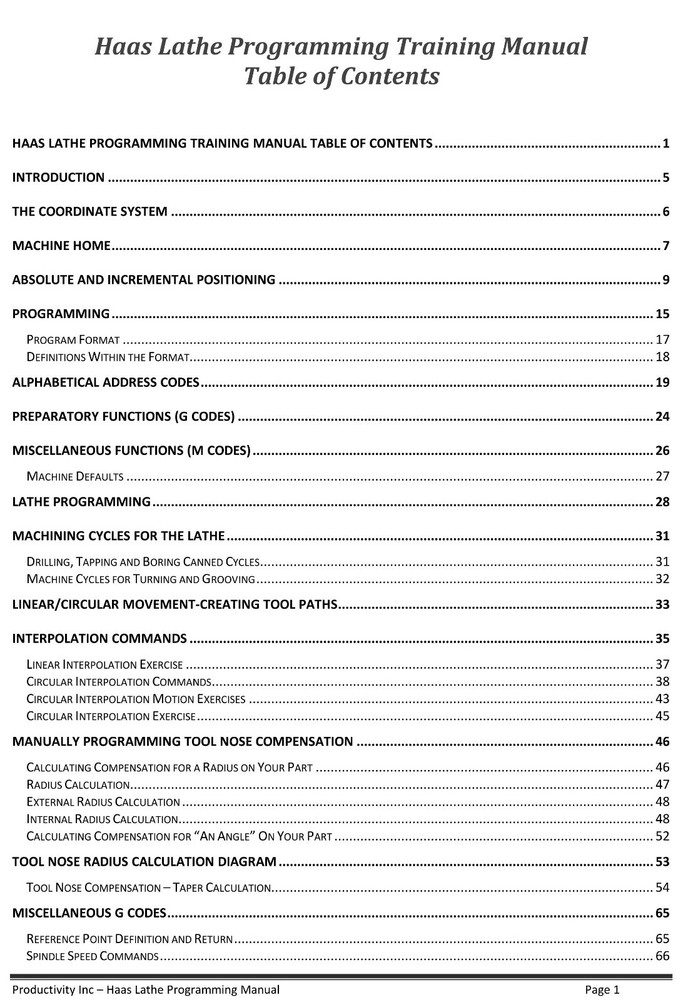 Haas CNC Lathe SL Series Programming Training Manual #1131