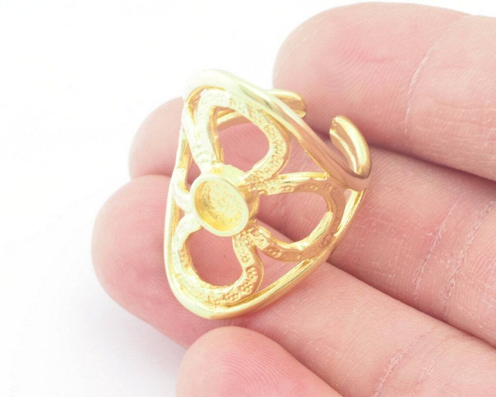 Flower Ring Blank Base Settings - raw brass (7.5US 10US inner size ) 4636