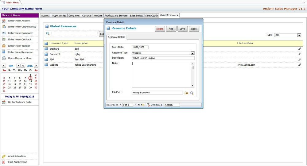 MS Access Based Sales Manager CRM Software - Use As-Is or Customizable