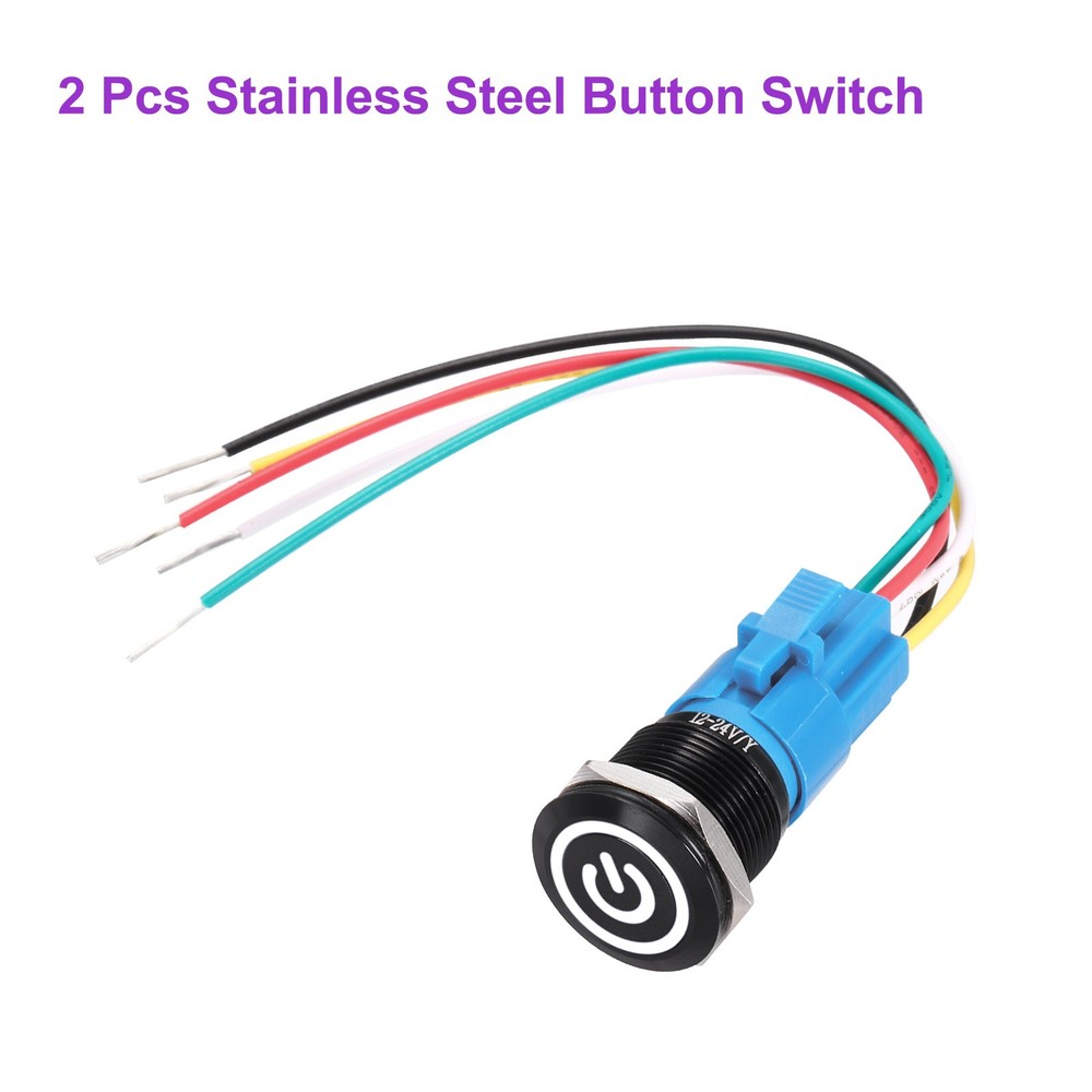 2pcs 22mm Push Button Switch, IP66 1NO1NC locking White Switch, Flat Black