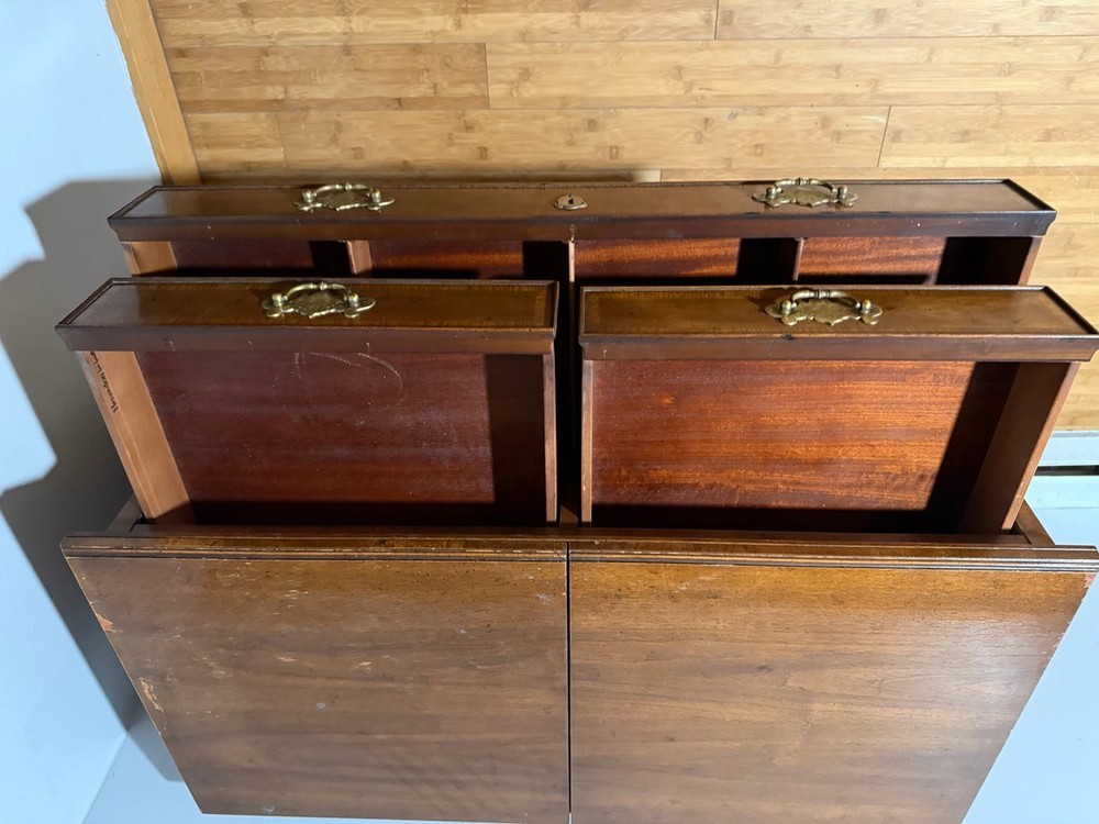 Vintage Wooden Flip Top Server Buffet Cabinet