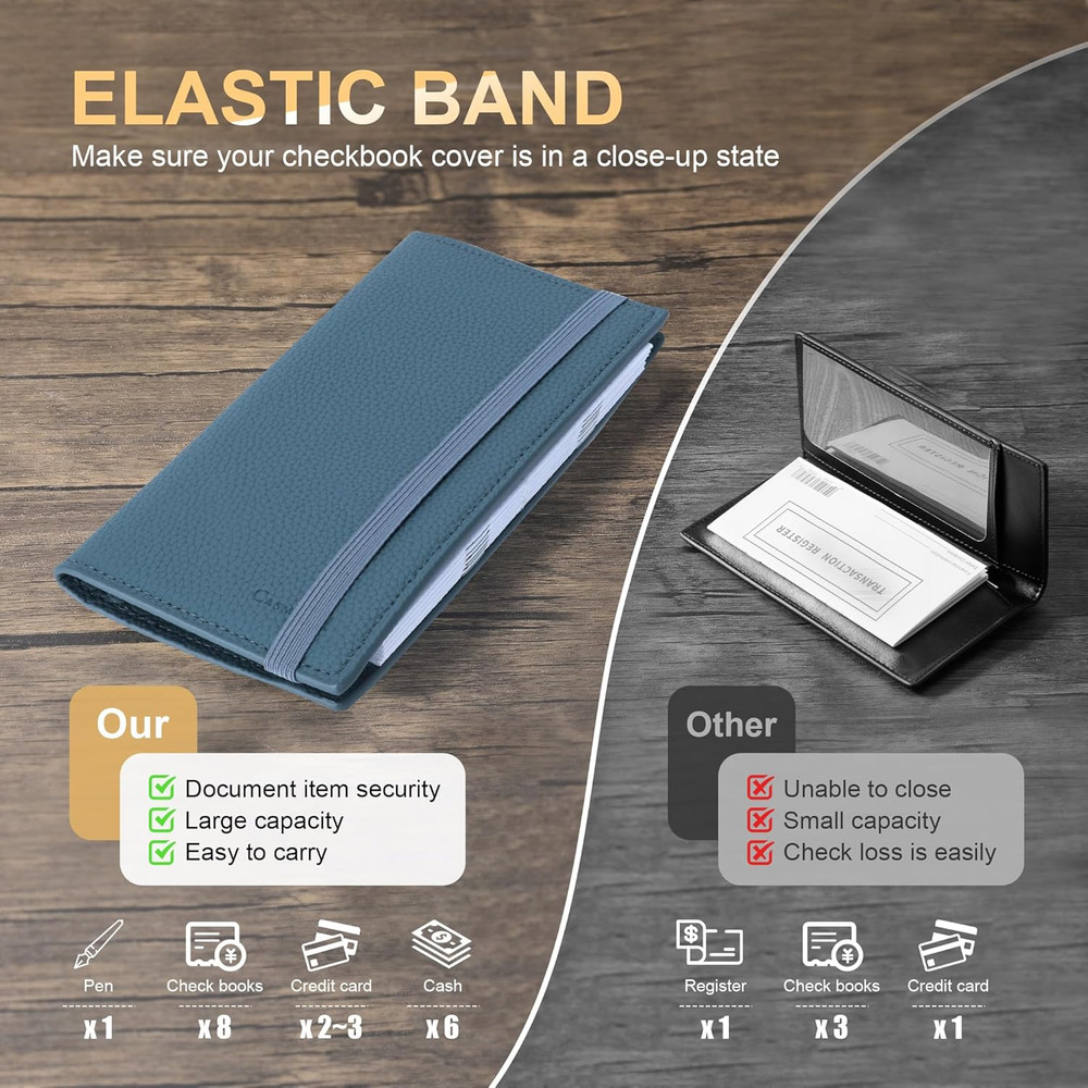 RFID Leather Checkbook Covers Personal Checkbook Holder for Duplicate Checks