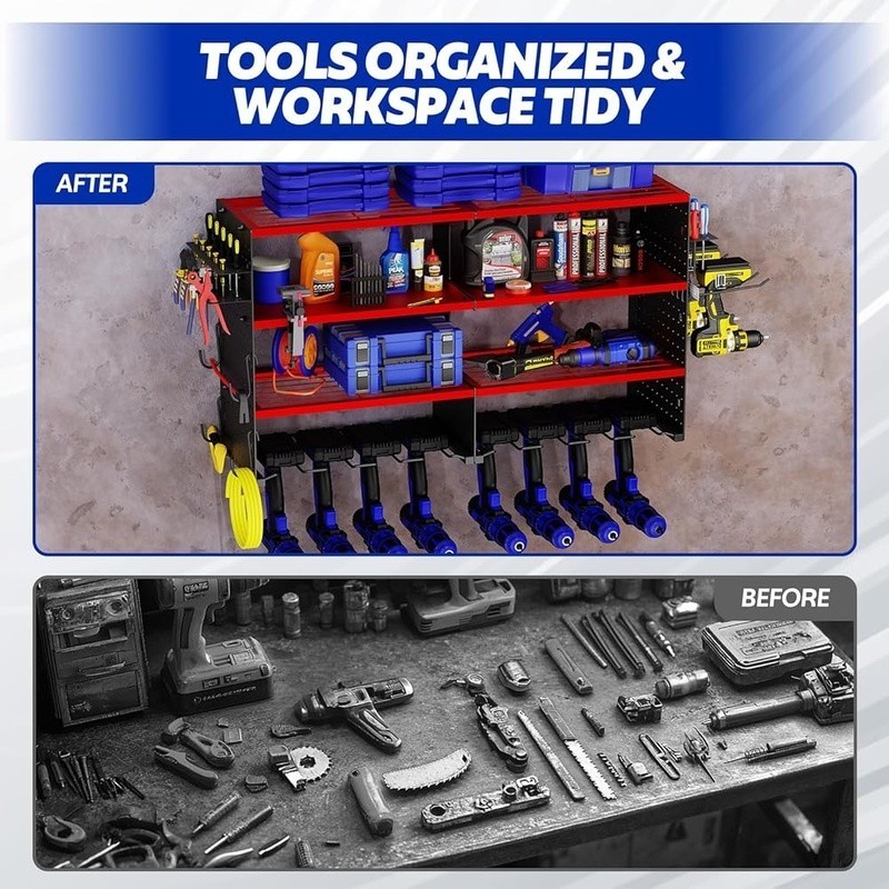 4-Layer Power Tool Organizer Wall Mount Sturdy Heavy Duty Tool Storage Rack New