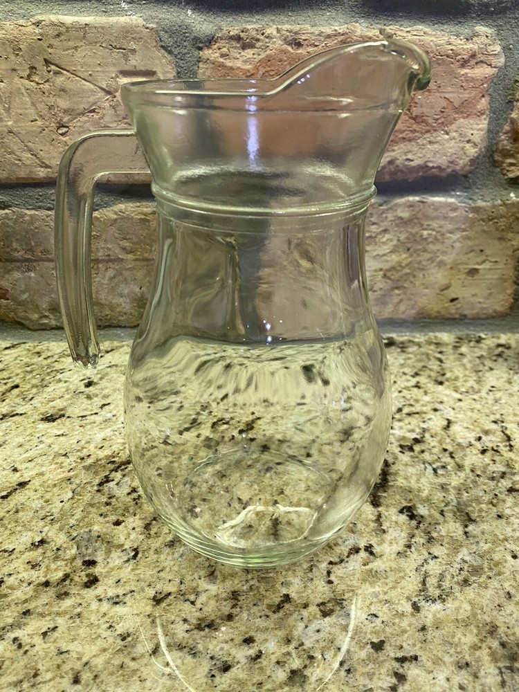 Vintage Clear Pitcher 8 1/2" Tall RETRO Style Open Handle Design