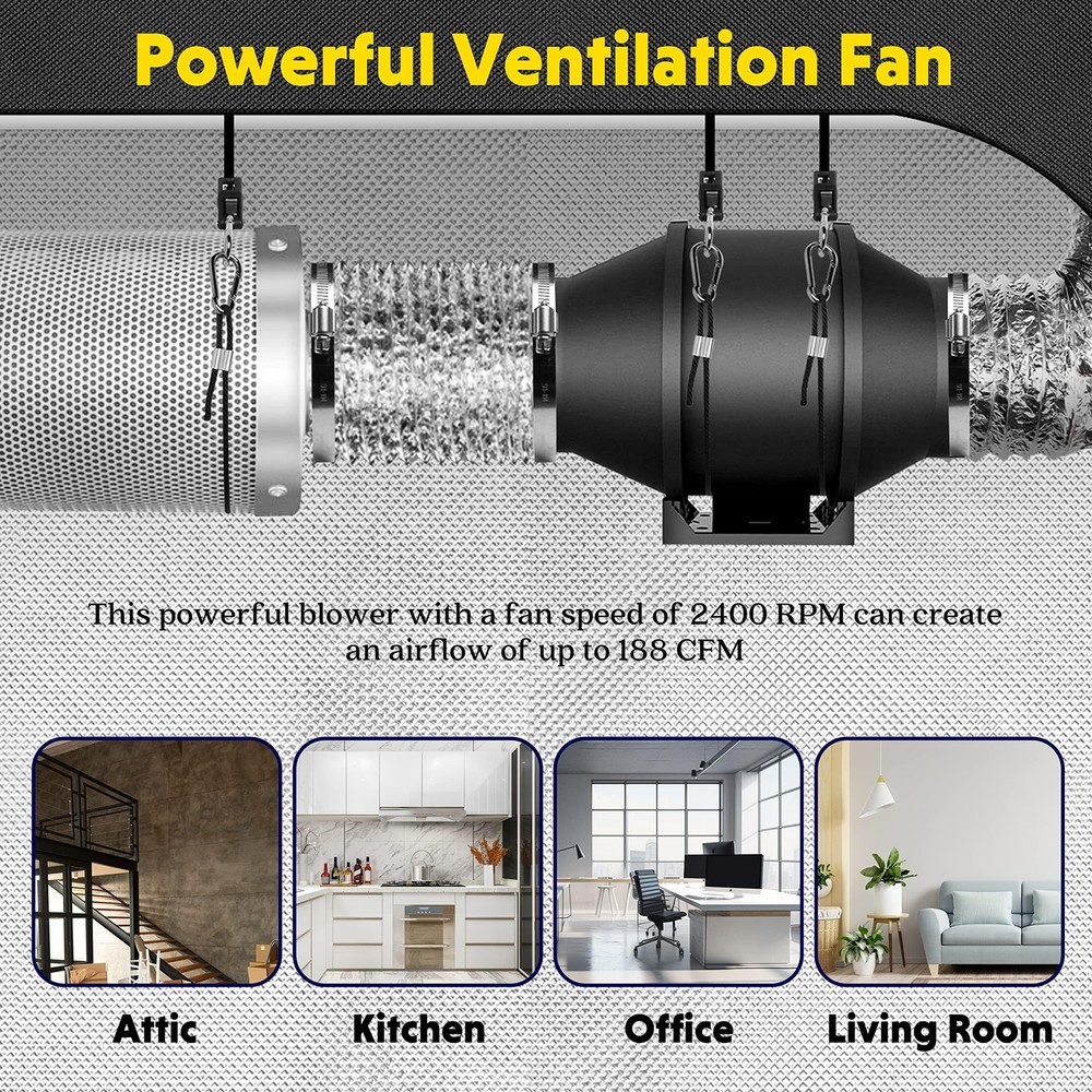 4 Inch 200 CFM Exhaust Inline Duct Fan with Variable Speed Controller