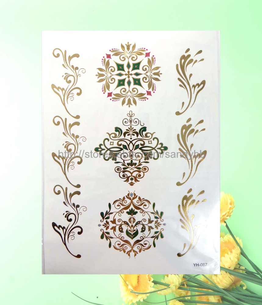 12 sheets gold silver metallic flash tattoo temporary tattoo
