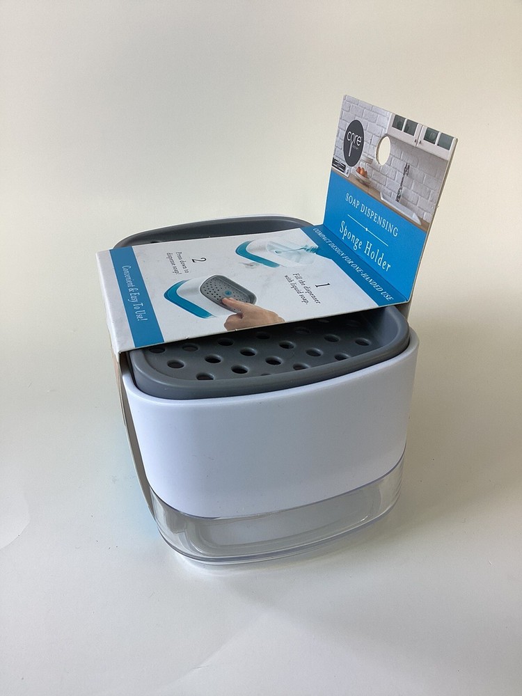 Core Kitchen~ White/Gray Soap Dispensing Sponge Holder