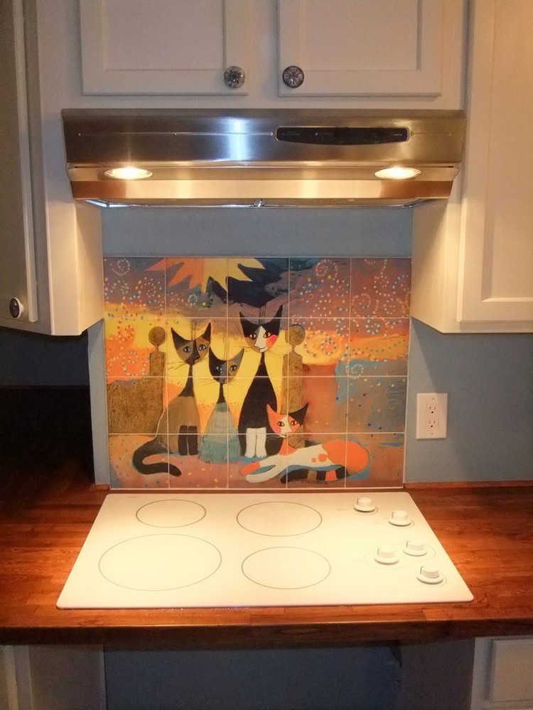 Art Mural Ceramic Color Cat Bath Backsplash Tile #64