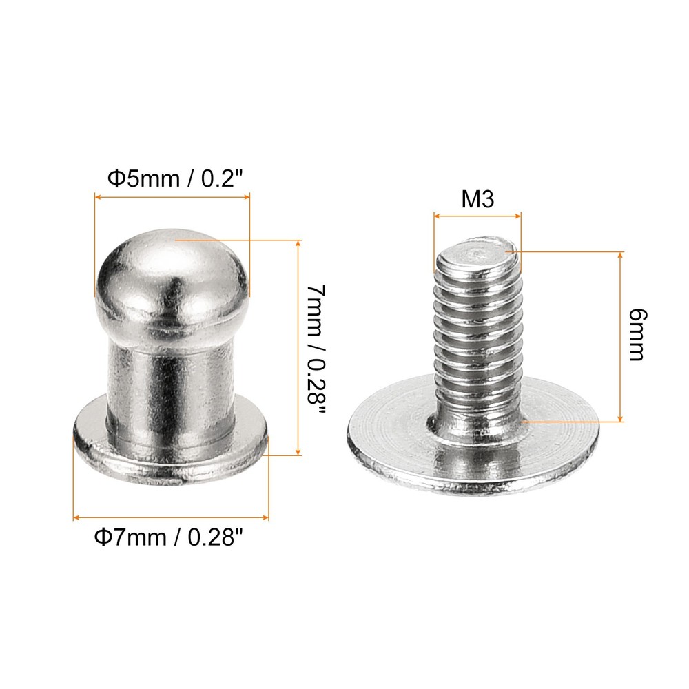 5mm Ball Head Stud Rivets Screw Back, 20Pack Round Head Button, Silver Tone