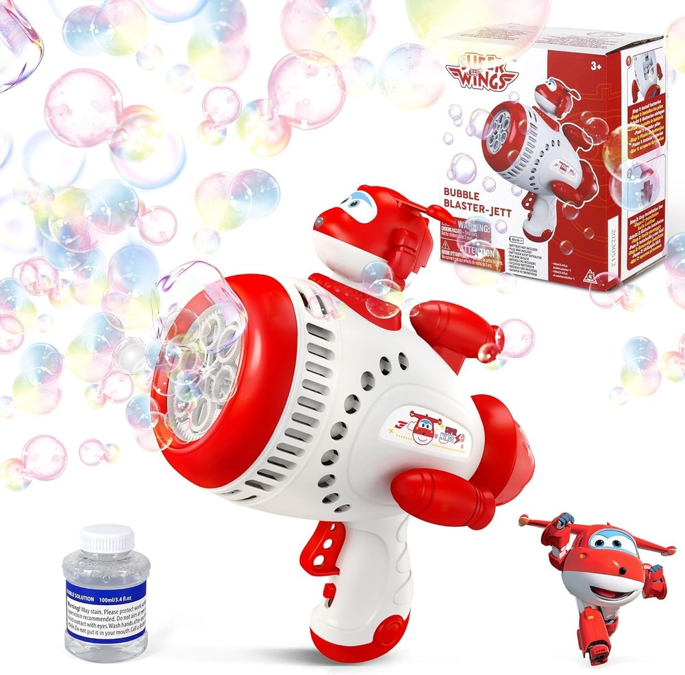 Super Wings Bubble Gun Blaster with Bubble Refill Solution for Kids, Bubble Mach