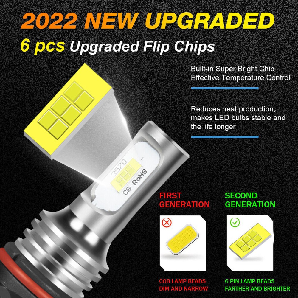 9006 9005 LED Headlight KIT Combo Bulbs 10000K High Low Beam Super Bright WhiteB