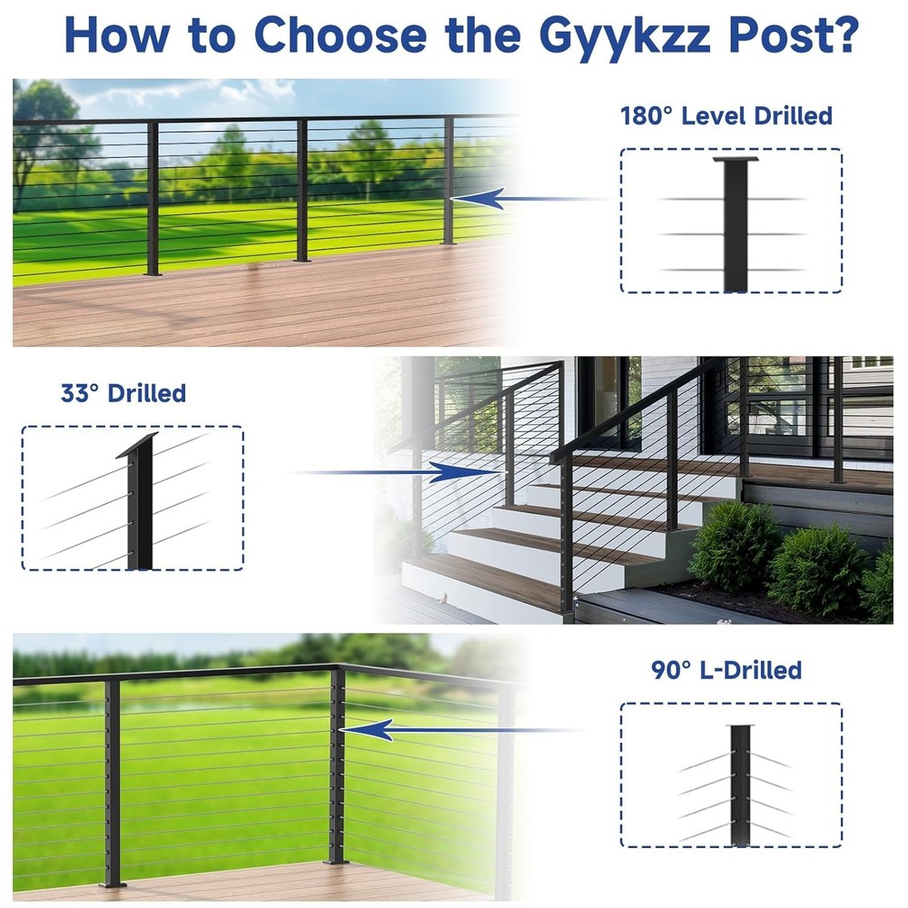 Corner Post Cable Railing 42" (Post 41"x2"x2"), 90° 42", 1 x
