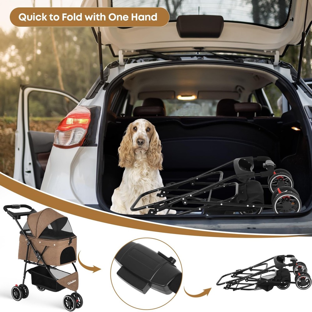 Pet Stroller,Dog Stroller for Small Medium Dogs Cats,3 Wheels,Foldable,with B...