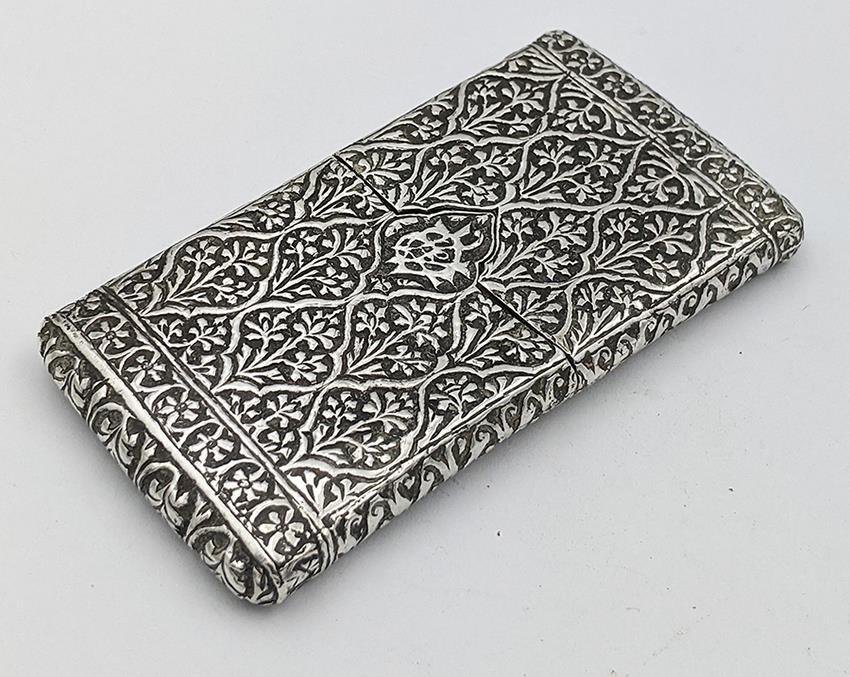 INDIAN KASHMIR SOLID SILVER CIGARETTE / CARD CASE 19TH CENTURY