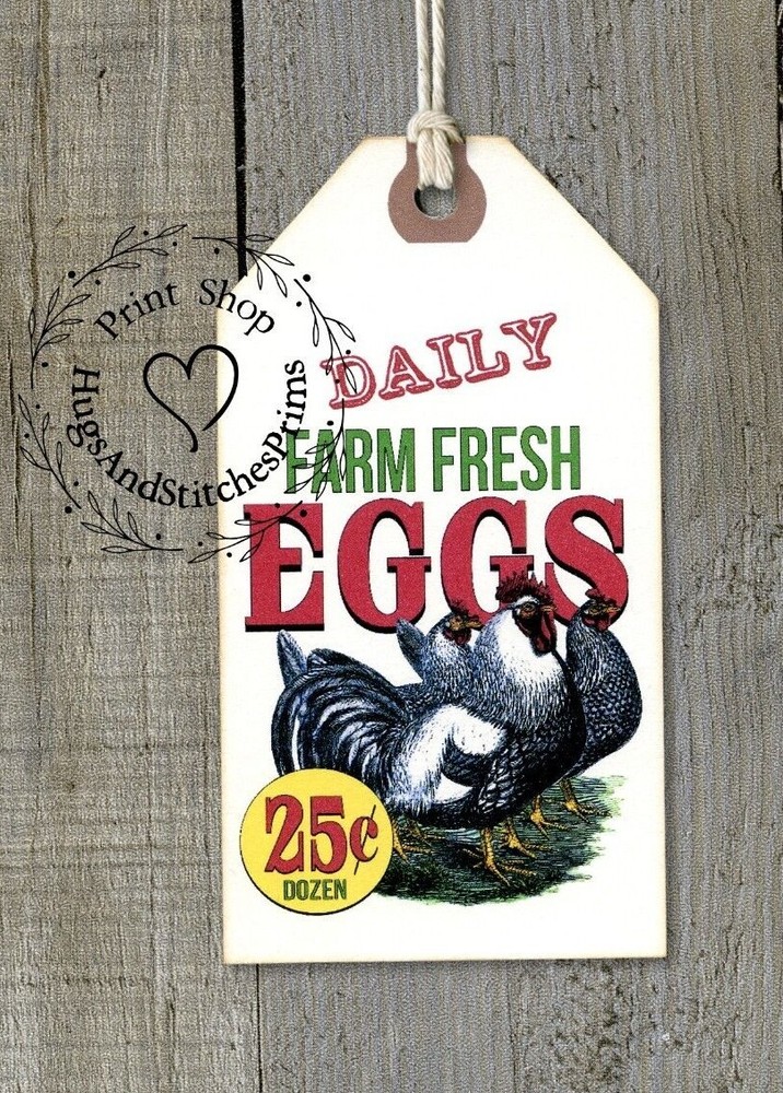 FRESH CHICKEN EGGS FEEDSACK STYLE GIFT or JOURNALING TAGS #1218