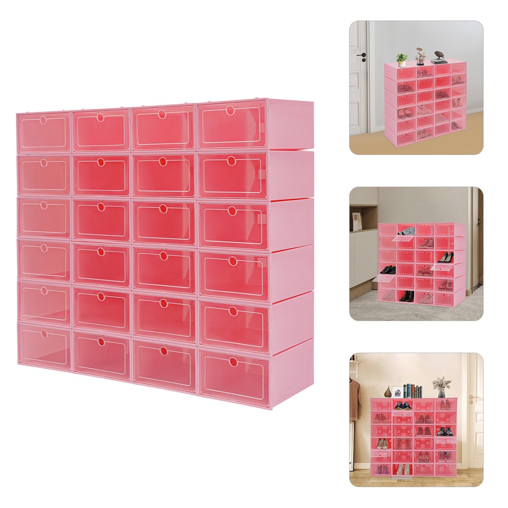 24-Pack Clear Lid Shoe Storage Boxes – Stackable & Space-Saving Solution