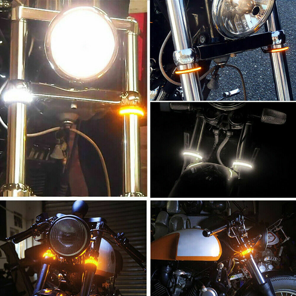 White/Amber Switchback LED Fork Turn Signal DRL Light Strips For Motorcycle 2pc