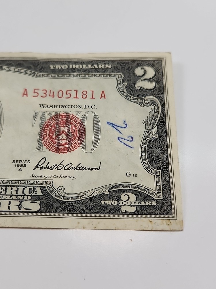 1953 Two Dollar Bill Red Seal Off-Center Error Rare