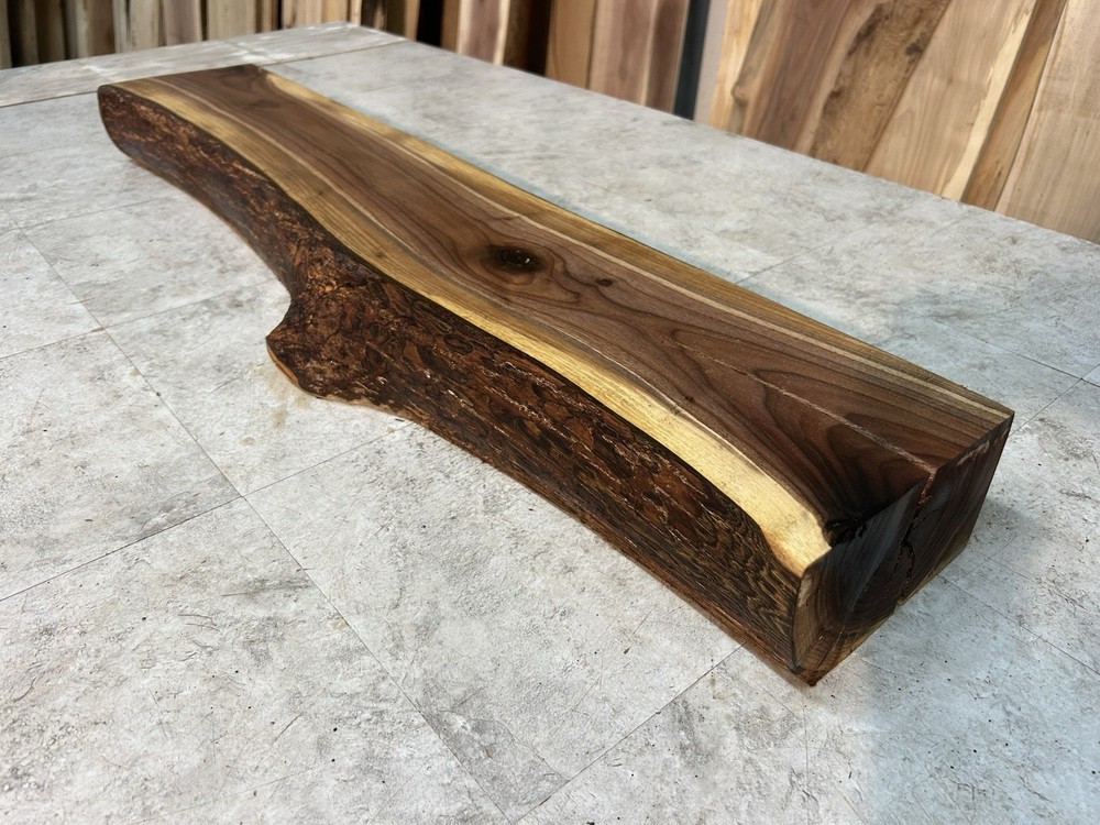 Figured Walnut Mantel/Fireplace Mantel Shelf/Solid Wood/Live Edge Walnut Shelf