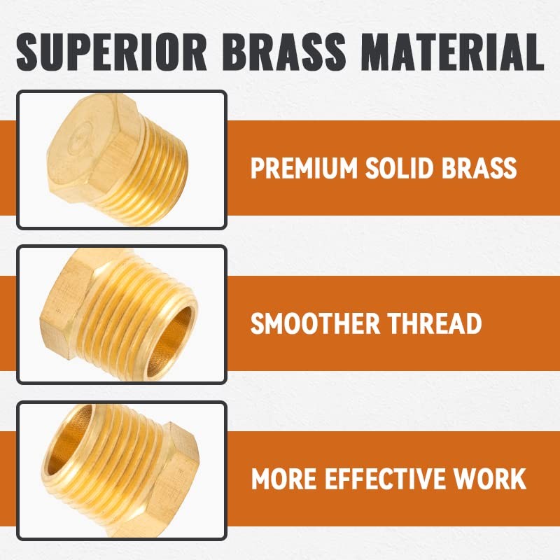 3PCS Brass Pipe Plug Fitting, 1/4" NPT Male Outer Hex Thread 1/4 Inch 3 PACK