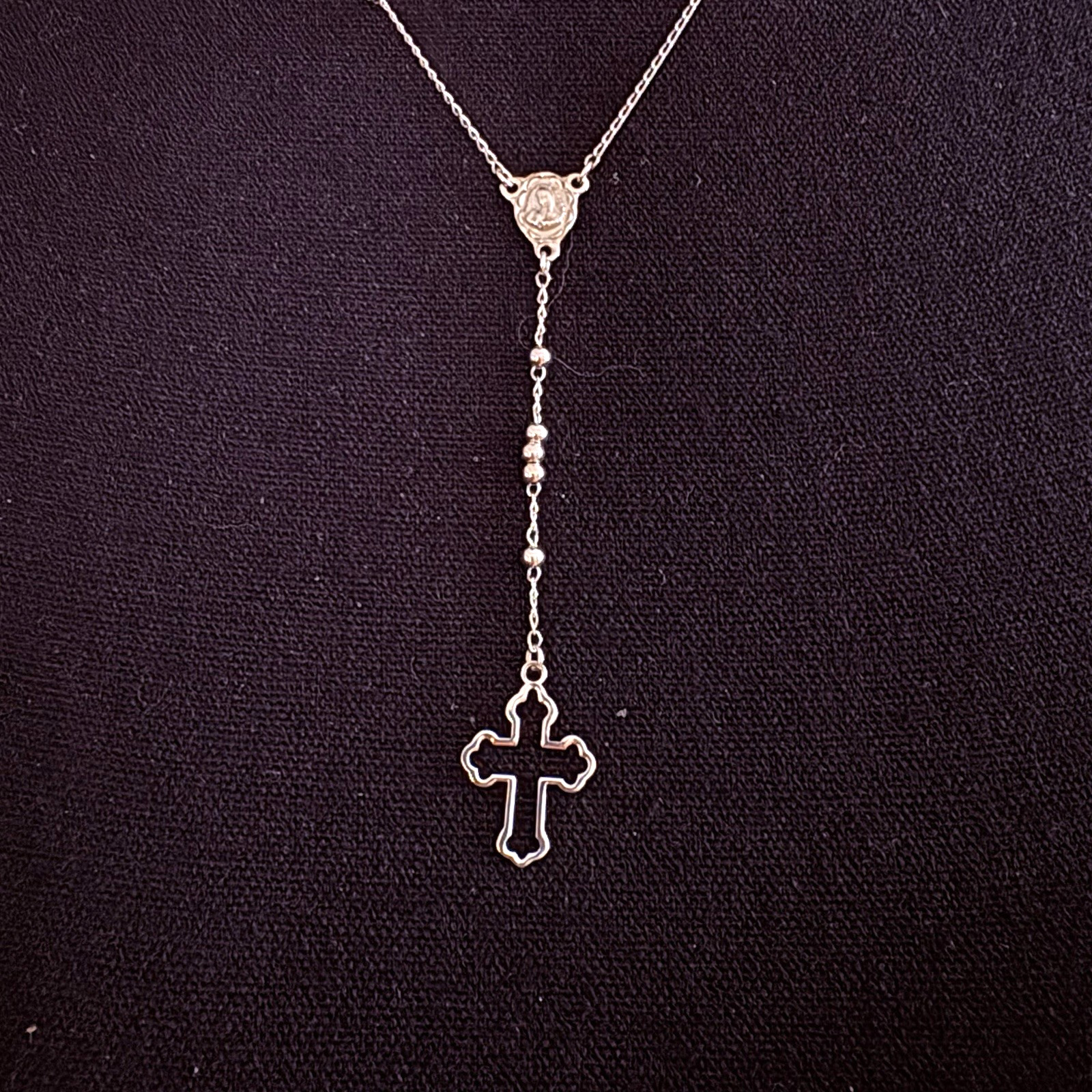 ATI Mexico 925 Sterling Silver Rosary Necklace 12" Guadalupe Medal