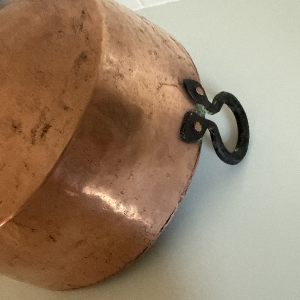 Rustic Hand Crafted Hammered Copper Pot with Riveted Handles 9” diameter