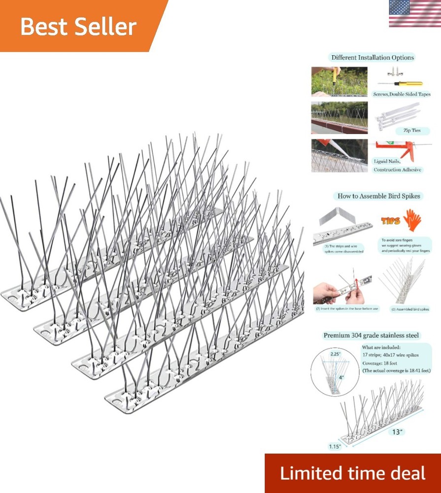 Customizable Stainless Steel Bird Spikes - 18.41ft Coverage for Easy Assembly