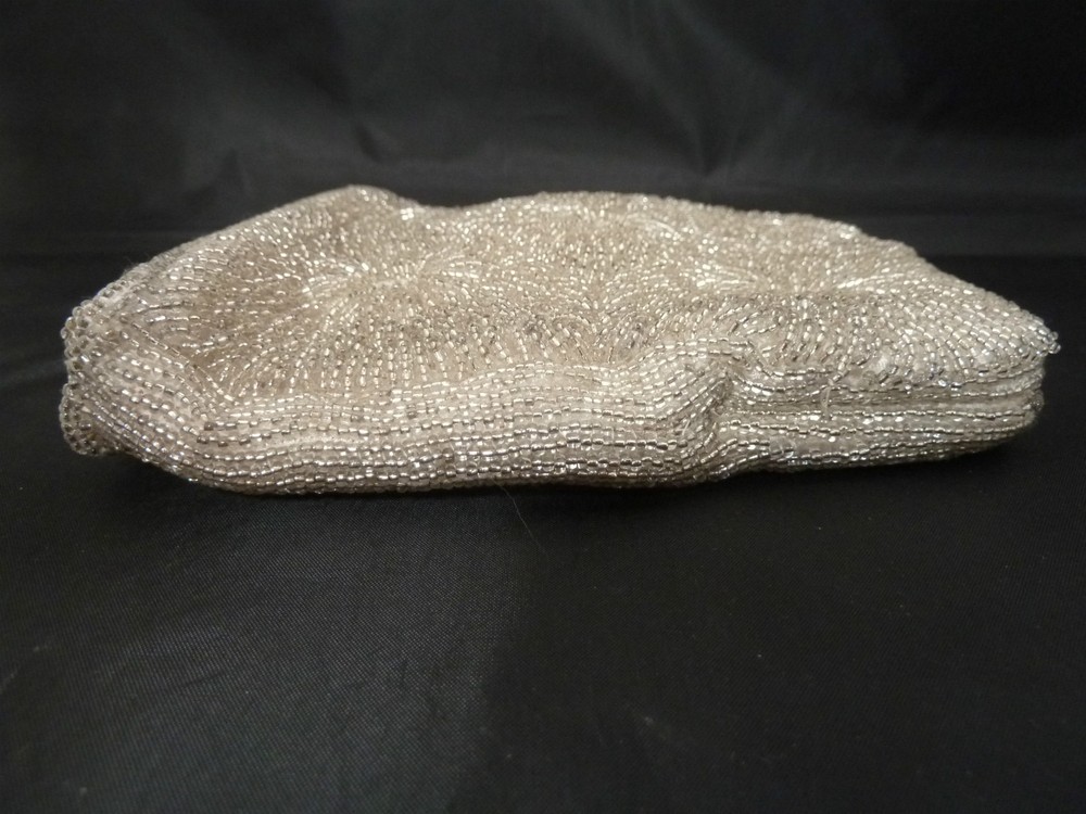 Vintage White Satin Beaded Walborg Purse Bag