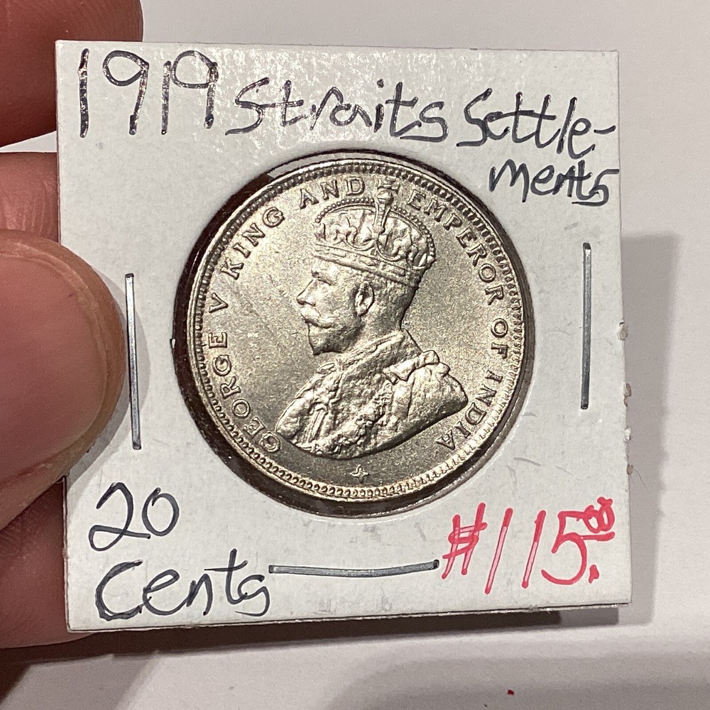 Straits Settlements 1919 20 Cents AU+
