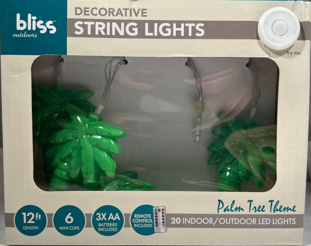 Bliss Outdoors Decorative String Lights Palm Tree Theme 20 LED Lights, 12ft.