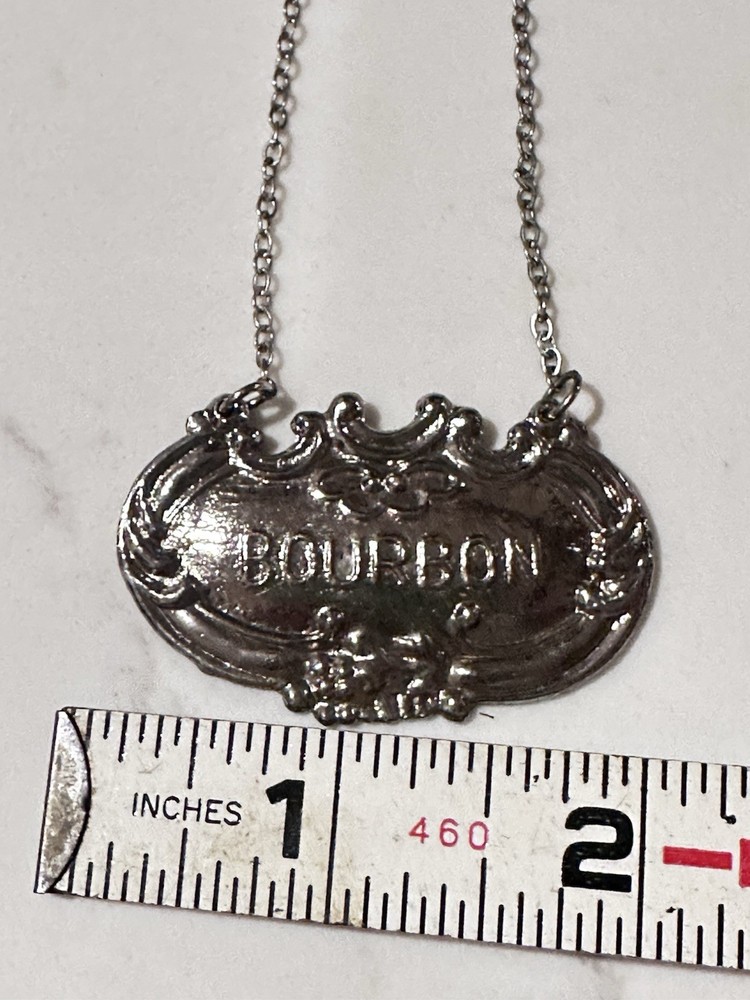 Vtg Silver Tone BOURBON Bottle Decanter Tag Chain