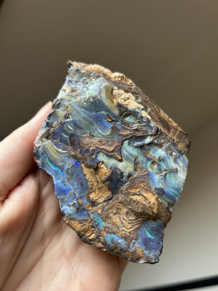Natural Boulder Opal Rough – Blue Green Fire – Ironstone Matrix
