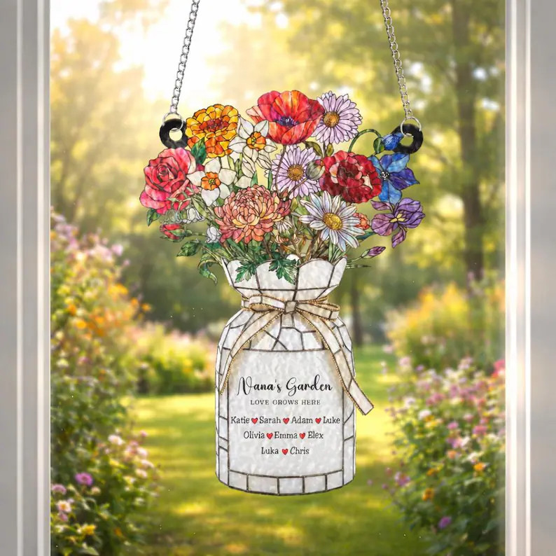Personalized Birth Flower Wavy Acrylic Suncatcher Gift