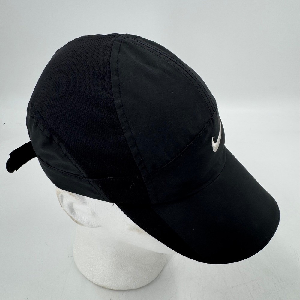 Nike Featherlight 7 Panel Dri-FIT Black Running Hat Cap Adjustable Swoosh Logo