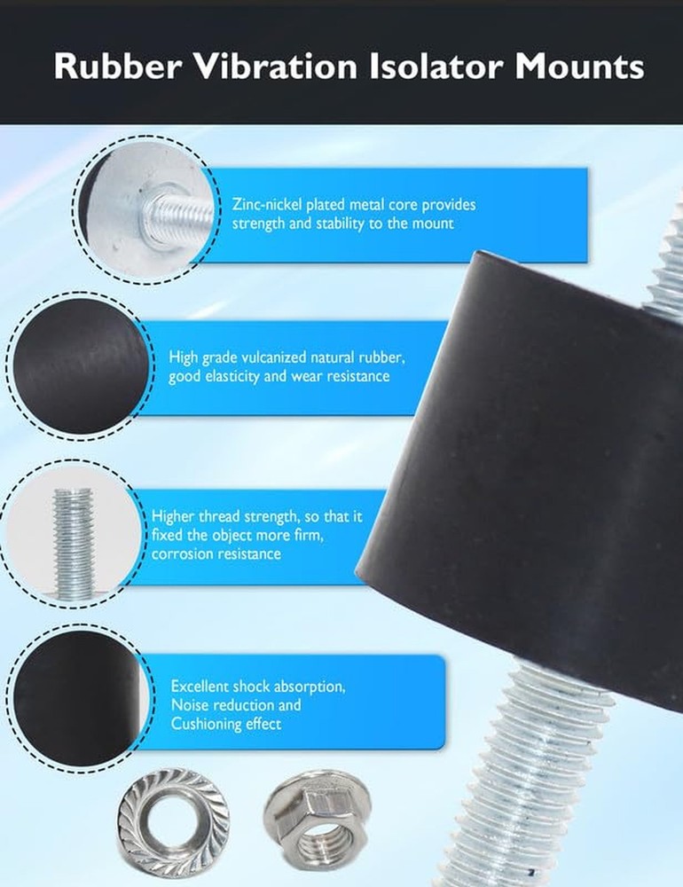 EASYEAH M8 Rubber Vibration Isolator Mounts Double Stud Shock Absorber Isolat...