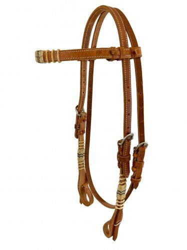 Showman RAWHIDE Browband Harness Leather Headstall Quick Change Bit Loops