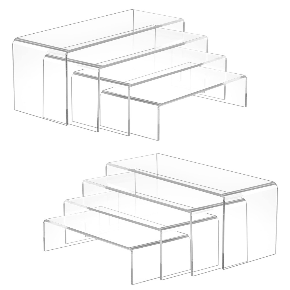Acrylic Display Risers, 8 Pieces Clear Rectangular Tabletop Display Stand for...