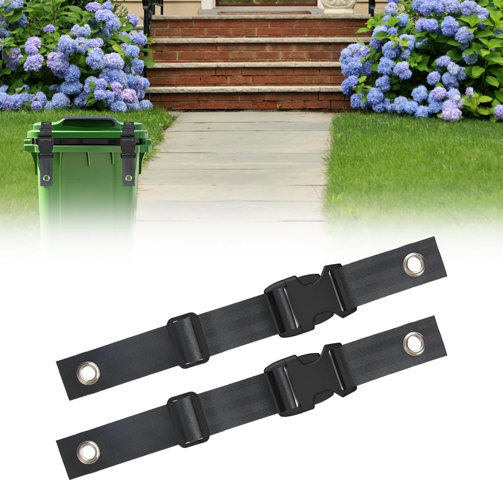 Trash Can Lid Lock For Animals – Bear & Raccoon Proof Garbage Bin Strap 2 Pcs