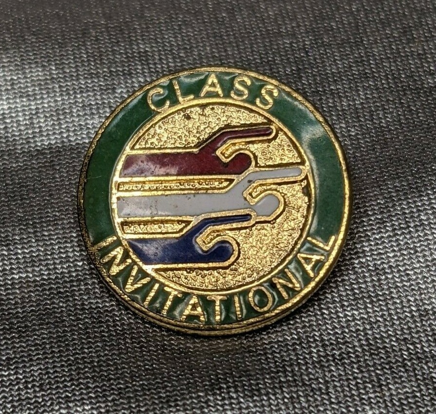 CLASS INVITATIONAL PINBACK LAPEL, HAT PIN. PRE OLYMPIC SWIMMING COMPETITION.