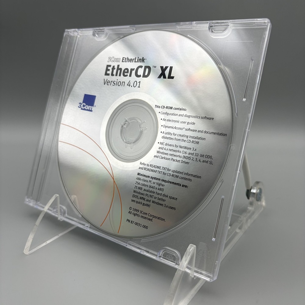 Vintage 1999 3Com EtherLink EtherCD XL Ver 4.01 Drivers Update CD-ROM Software