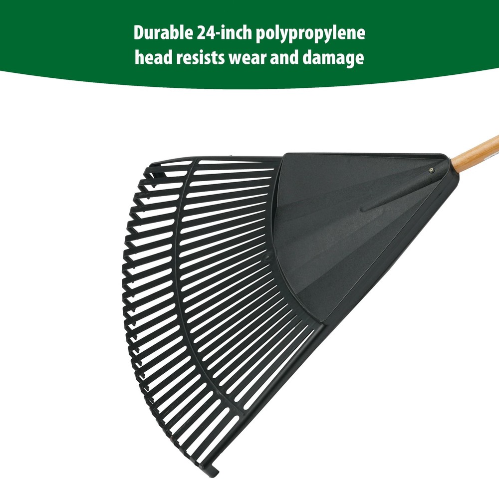 24-inch Wood & Poly Leaf Rake Durable Head Wide Coverage Lightweight New