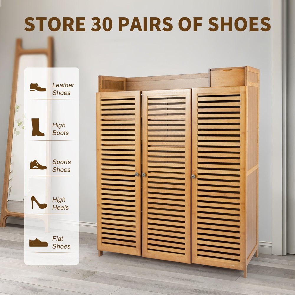 98*32*115cm Shoe Cabinet With Doors Floor Mount Rectangular Shoe Organizer